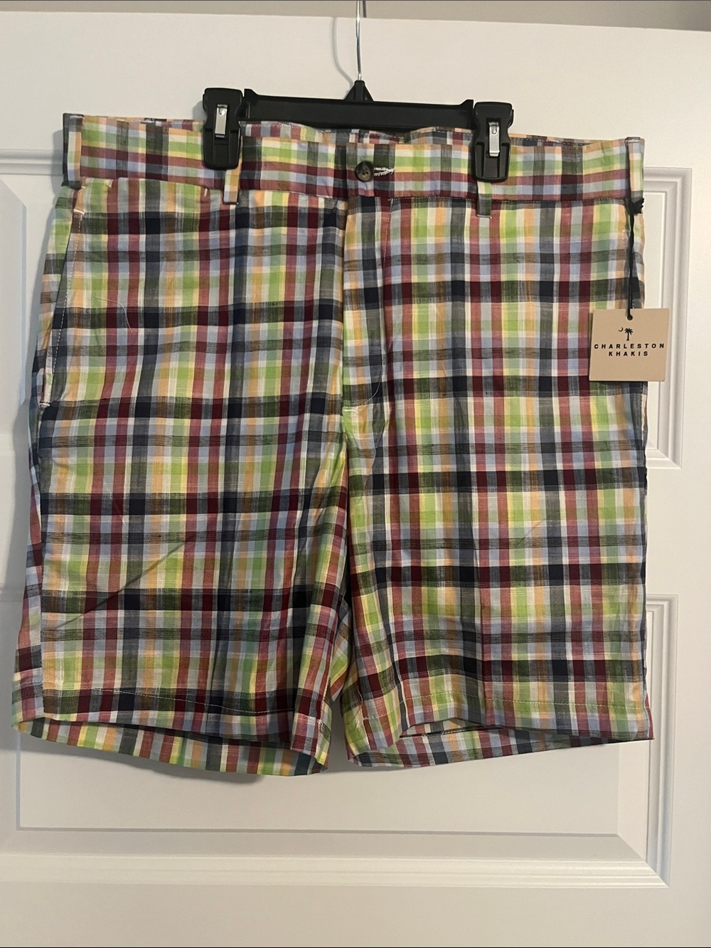 NWT Charleston Khakis Linen plaid preppy multi color Bermuda shorts 36